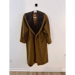 Vintage Donnybrook Camel Brown Wool Blend Long Coat Paisley Shawl Collar-Size 10